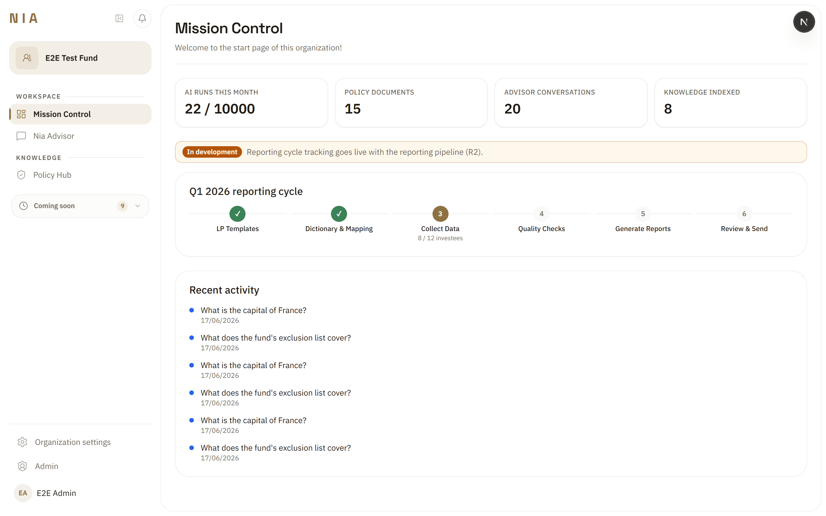 The Nia Within reporting workspace